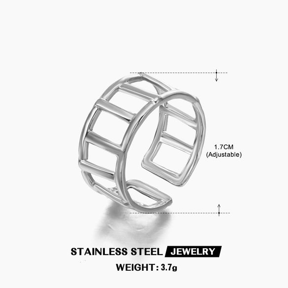 Women's Stainless Steel Geometric Opening Adjustable Ring 18K Gold Plated