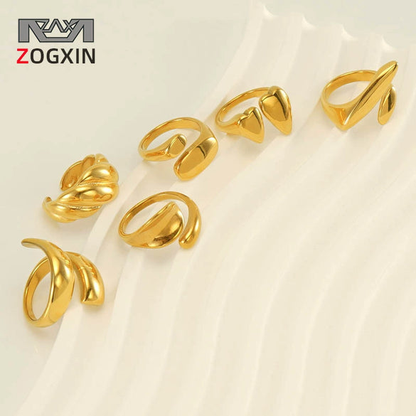 Women's 316L Stainless Steel Geometric Opening Ring Jewelry With Electroplating Design