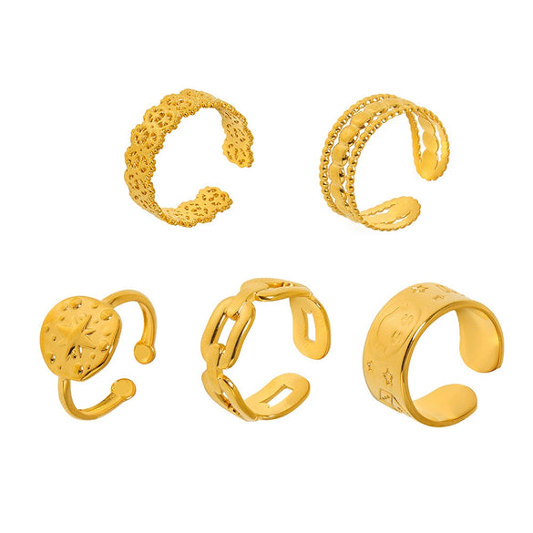 Women's 316L Stainless Steel Geometric Opening Ring 18K Gold Plated Daily Niche Accessories