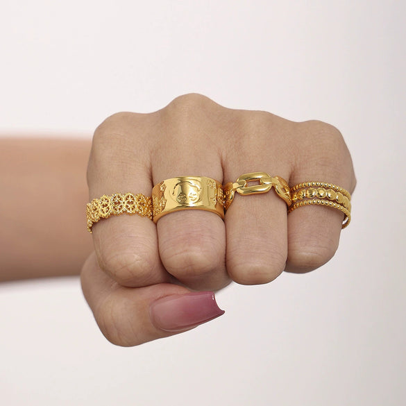 Women's 316L Stainless Steel Geometric Opening Ring 18K Gold Plated Daily Niche Accessories