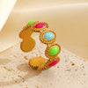 Women's Stainless Steel Geometric Oval Ring With Color Oil Dropping And Electroplating