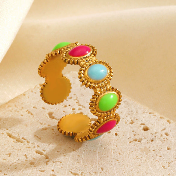 Women's Stainless Steel Geometric Oval Ring With Color Oil Dropping And Electroplating