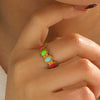Women's Stainless Steel Geometric Oval Ring With Color Oil Dropping And Electroplating