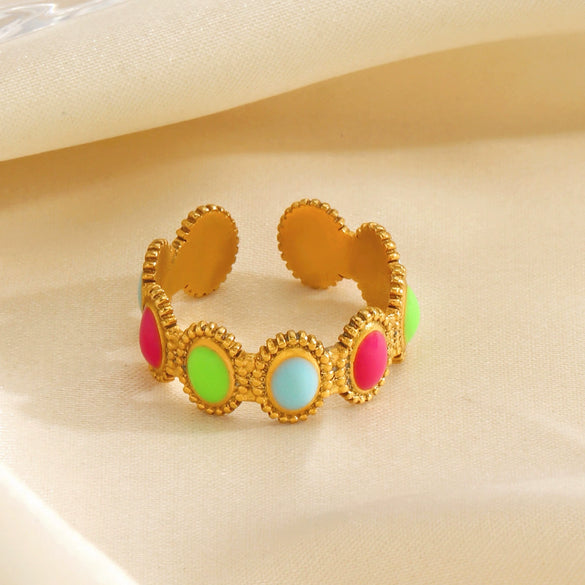 Women's Stainless Steel Geometric Oval Ring With Color Oil Dropping And Electroplating