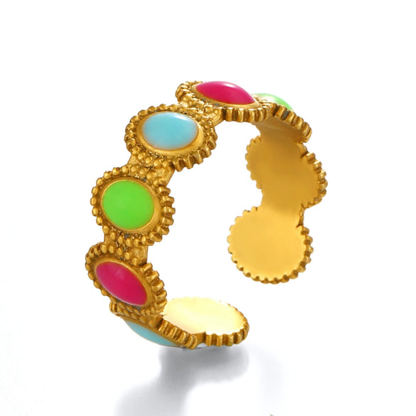 Women's Stainless Steel Geometric Oval Ring With Color Oil Dropping And Electroplating