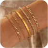 Women's Stainless Steel Geometric Paper Clip And Cuban Chain Bracelet Stacking Set With Adjustable Electroplated Design
