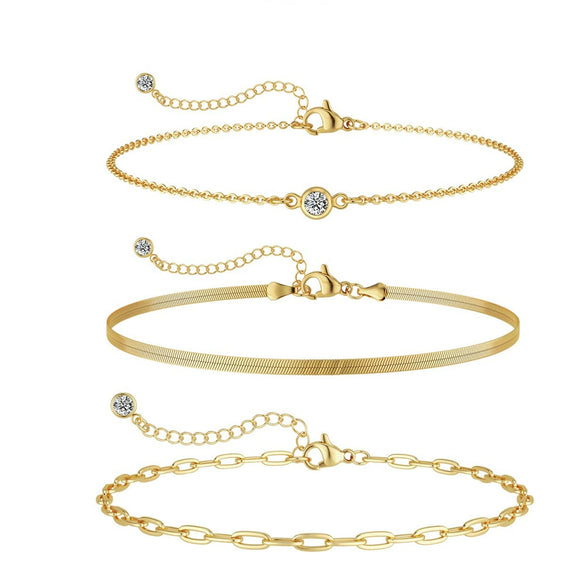 Women's Stainless Steel Geometric Paper Clip Twist Millet Bead Bracelet Set With Electroplated Fashion Design