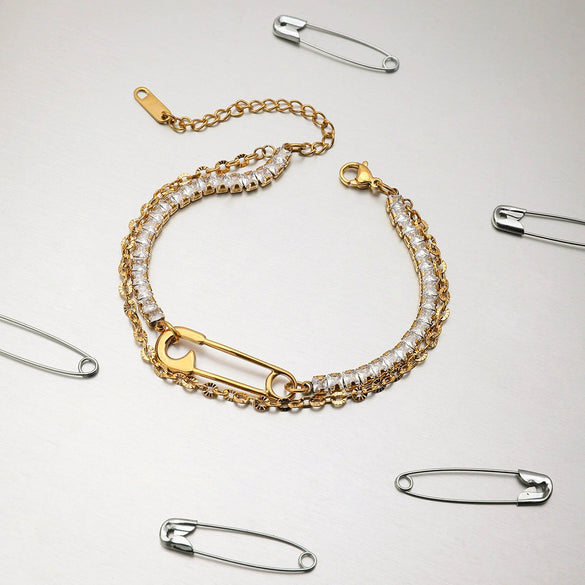 Women's Stainless Steel Geometric Pattern Electroplated Double Layer Bracelet