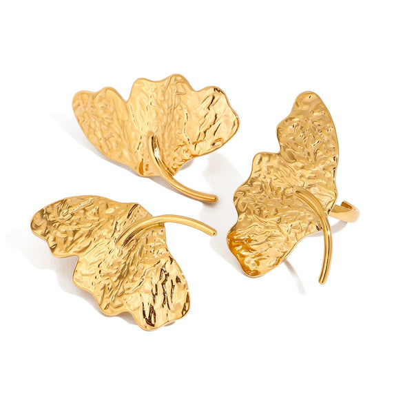 Women's Stainless Steel Geometric Pattern Electroplated Ginkgo Leaf Ring Earrings