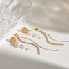 Women's Stainless Steel Geometric Pearl White Zircon Claw Chain Hammer Grain Disc Tassel Earrings With Electroplating