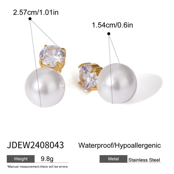 Women's Stainless Steel Geometric Pearl Zircon Earrings With Electroplating
