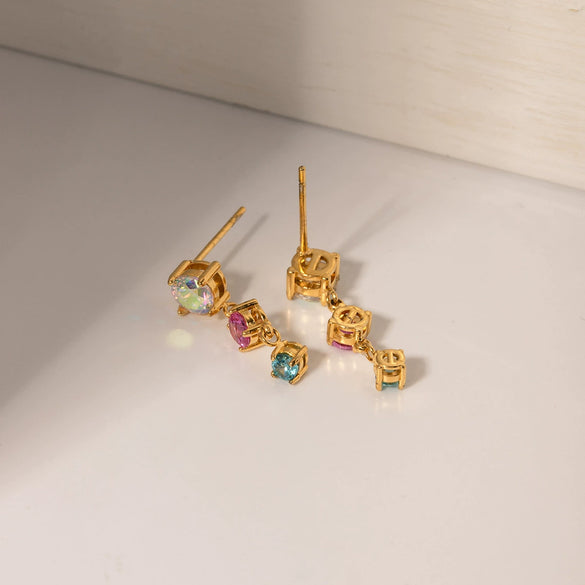 Women's Stainless Steel Geometric Pendant Earrings Jewelry With Electroplating And Zircon