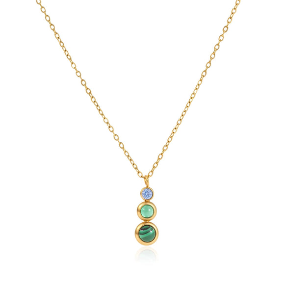 Women's Stainless Steel Geometric Pendant Necklace With Layered Clavicle Chain And Pvd Gold Plating