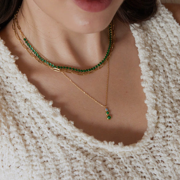 Women's Stainless Steel Geometric Pendant Necklace With Layered Clavicle Chain And Pvd Gold Plating