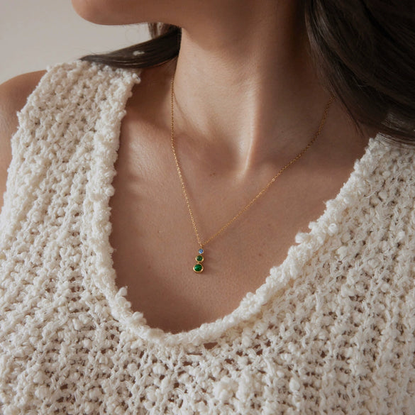 Women's Stainless Steel Geometric Pendant Necklace With Layered Clavicle Chain And Pvd Gold Plating
