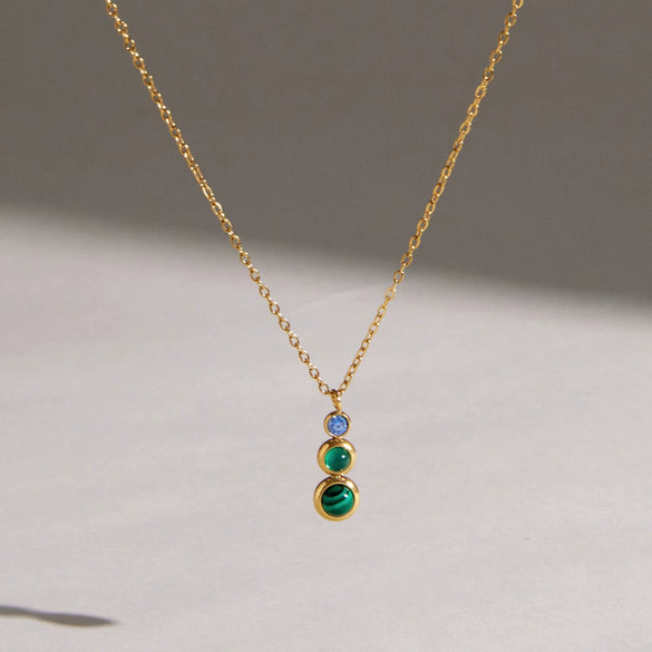 Women's Stainless Steel Geometric Pendant Necklace With Layered Clavicle Chain And Pvd Gold Plating