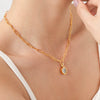 Women's Stainless Steel Geometric Pendant Necklace With Zircon Pvd Real Gold Plated Non Fading Stackable Metal Chain Jewelry