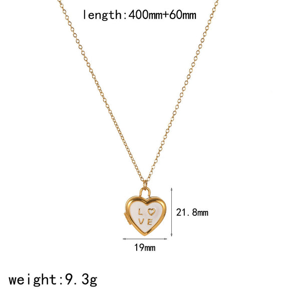 Women's Stainless Steel Geometric Photo Album Pendant O Word Chain Necklace With Electroplating