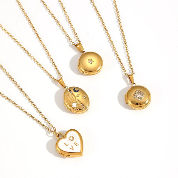 Women's Stainless Steel Geometric Photo Album Pendant O Word Chain Necklace With Electroplating