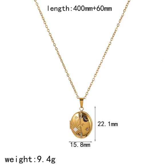 Women's Stainless Steel Geometric Photo Album Pendant O Word Chain Necklace With Electroplating