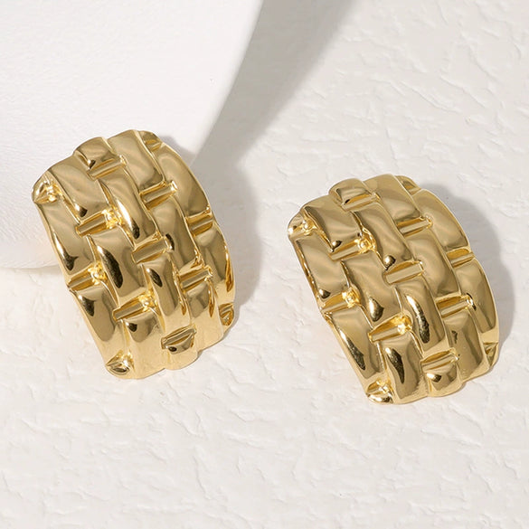 Women's Stainless Steel Geometric Plaid Stud Earrings With Electroplating