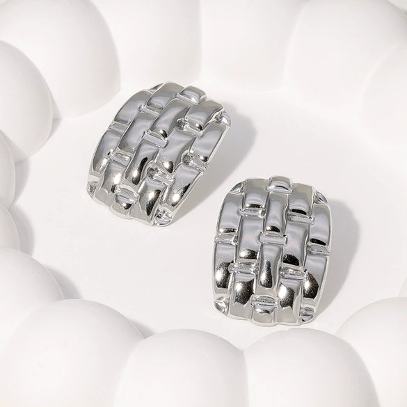 Women's Stainless Steel Geometric Plaid Stud Earrings With Electroplating