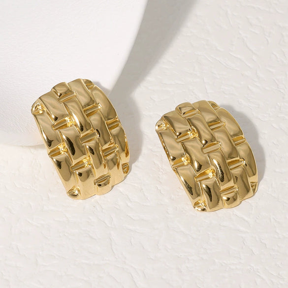 Women's Stainless Steel Geometric Plaid Stud Earrings With Electroplating