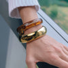 Women’s Stainless Steel Geometric Plated Bangle Bracelet With Acrylic Resin And Diamond Accents