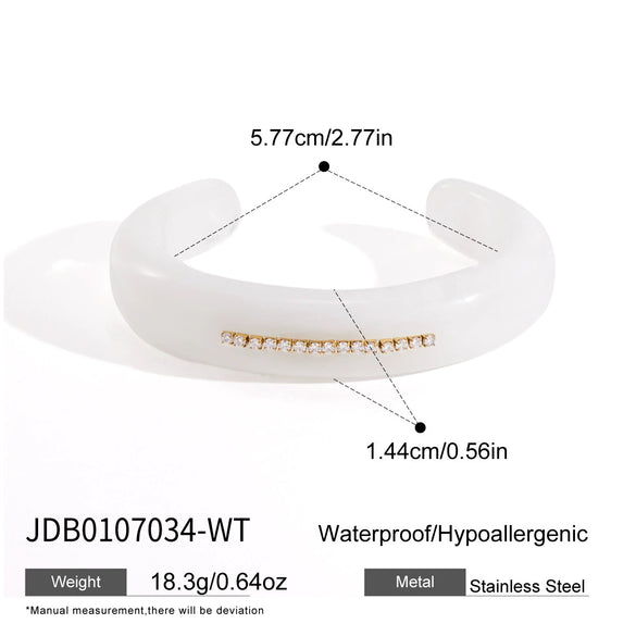 Women’s Stainless Steel Geometric Plated Bangle Bracelet With Acrylic Resin And Diamond Accents