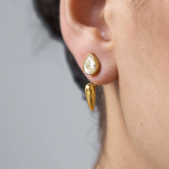 Women's Stainless Steel Geometric Plated Detachable Stud Earrings With Sparkling Diamond Detail Wholesale Jewelry