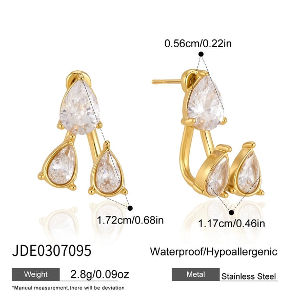 Women's Stainless Steel Geometric Plated Detachable Stud Earrings With Sparkling Diamond Detail Wholesale Jewelry