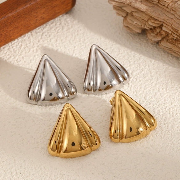 Women's Stainless Steel Geometric Pleated Triangle Electroplated Earrings