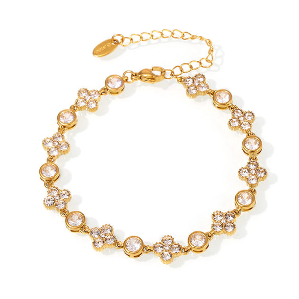Women's 316L Stainless Steel Geometric Plum Blossom Round Diamond Hand Assembled Zircon Bracelet With Gold Electroplating