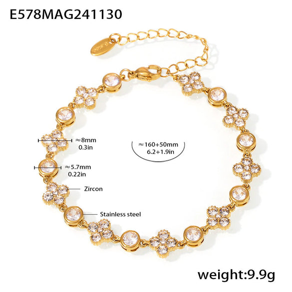 Women's 316L Stainless Steel Geometric Plum Blossom Round Diamond Hand Assembled Zircon Bracelet With Gold Electroplating