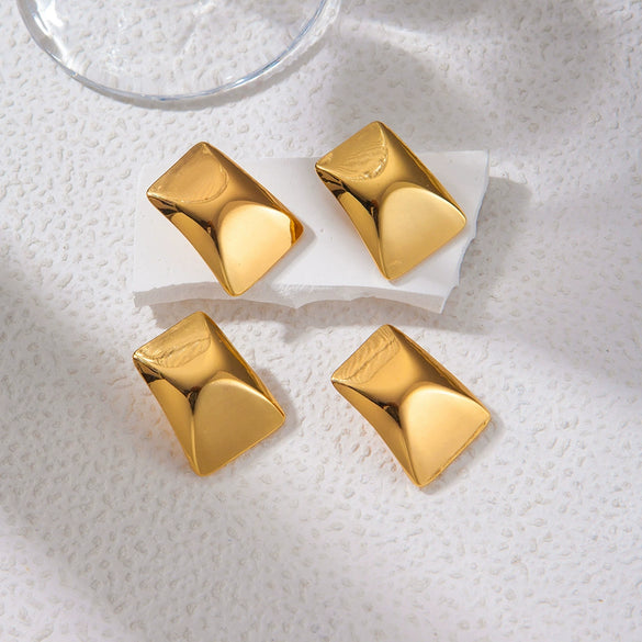 Women's Stainless Steel Geometric Rectangular Fashion Earrings 14K Gold Plated