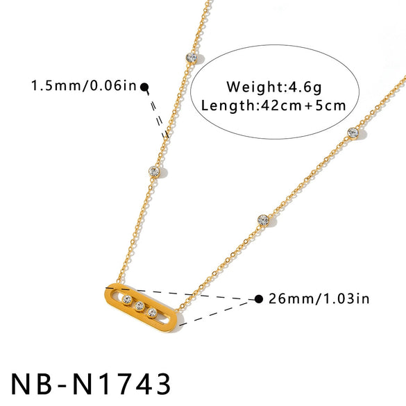 Women's Stainless Steel Geometric Rhinestone Necklace Bracelet And Bangle Set With 18K Vacuum Plated Finish
