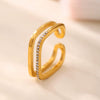 Women's 316L Stainless Steel Geometric Rhinestone Zircon Open Index Finger Ring Jewelry Electroplated