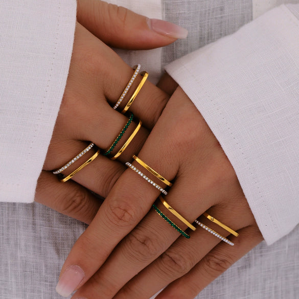 Women's 316L Stainless Steel Geometric Rhinestone Zircon Open Index Finger Ring Jewelry Electroplated