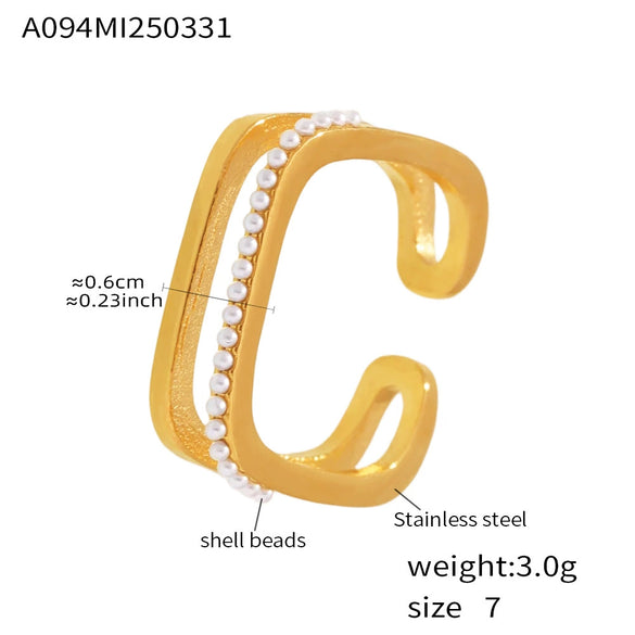 Women's 316L Stainless Steel Geometric Rhinestone Zircon Open Index Finger Ring Jewelry Electroplated