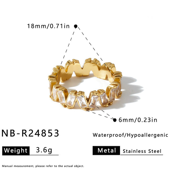Women's Stainless Steel Geometric Ring With Colorful Zircon And 18K Vacuum Plated Finish Simple Fashion Jewelry