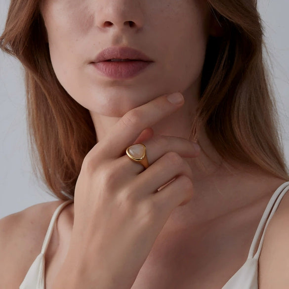 Women's Stainless Steel Geometric Ring With Diamond Encrusted And Electroplated