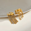 Women's Stainless Steel Geometric Ring With Rhinestone Accents Tassel Detail And 18K Vacuum Plated Non Fading Finish