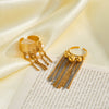 Women's Stainless Steel Geometric Ring With Rhinestone Accents Tassel Detail And 18K Vacuum Plated Non Fading Finish
