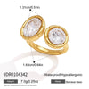 Women's Stainless Steel Geometric Ring With Ribbed Edge Hypoallergenic Pvd Vacuum Gold Plated High End Jewelry Accessory
