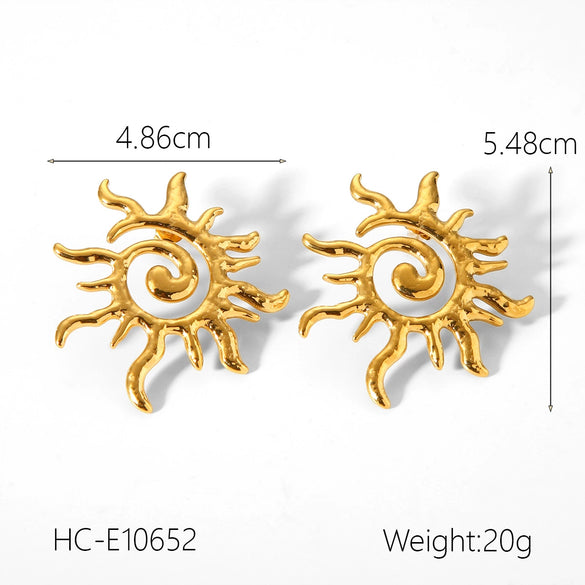 Women's Stainless Steel Geometric Rotating Thread Sun Hollow Earrings With Electroplating
