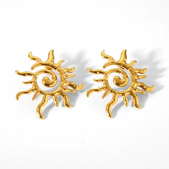 Women's Stainless Steel Geometric Rotating Thread Sun Hollow Earrings With Electroplating