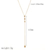 Women's Stainless Steel Geometric Round Bead Tassel Necklace With Encrusted Zircon And Ball Chain 18K Gold Plated