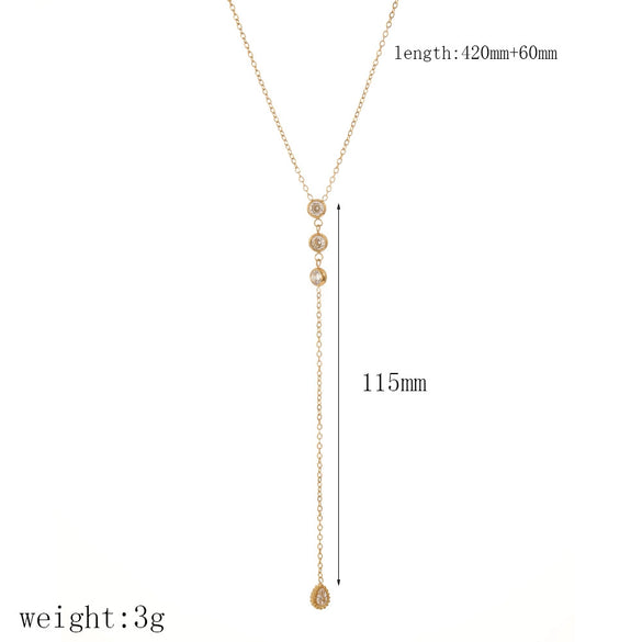 Women's Stainless Steel Geometric Round Bead Tassel Necklace With Encrusted Zircon And Ball Chain 18K Gold Plated