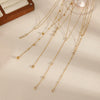 Women's Stainless Steel Geometric Round Bead Tassel Necklace With Encrusted Zircon And Ball Chain 18K Gold Plated