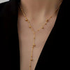 Women's Stainless Steel Geometric Round Bead Tassel Necklace With Encrusted Zircon And Ball Chain 18K Gold Plated